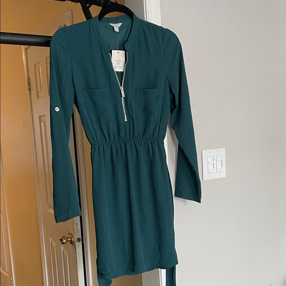 Guess Teal Long Sleeve Dress with Zipper - Picture 2 of 8
